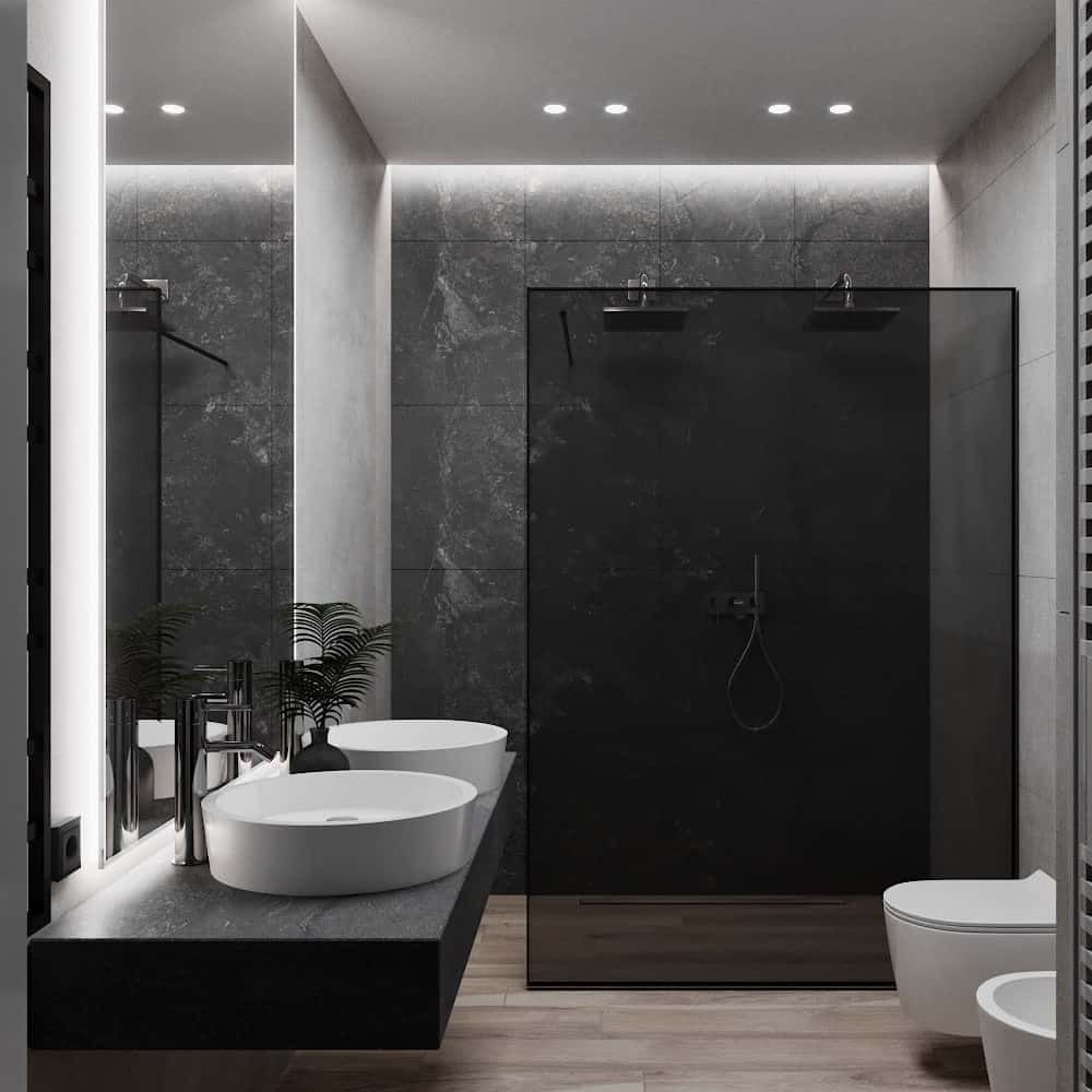 Dark stone bathroom